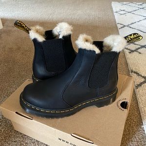 Leonore black fur lined Dr. Martens boots